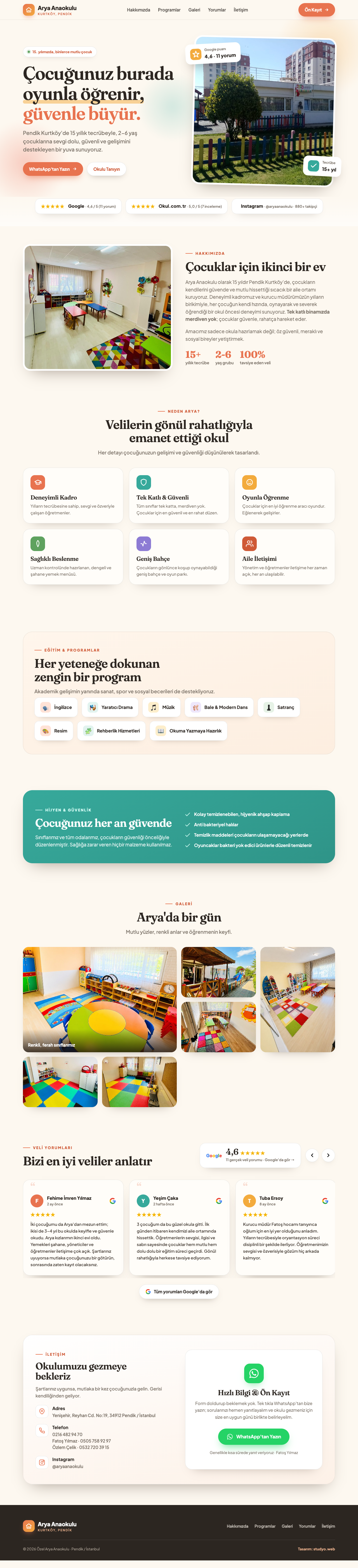 Arya Anaokulu web sitesi